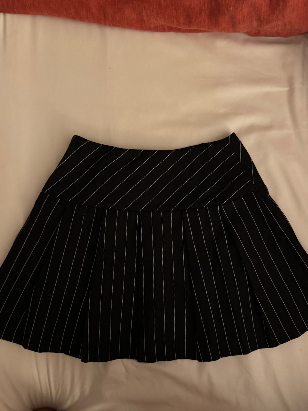 H&M Black Mini Skirt with White Pinstripes - Pleated Skater Style